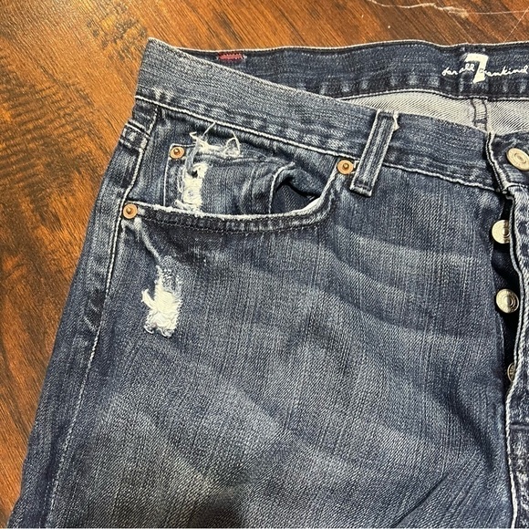 7 FOR ALL MANKIND “Relaxed” button fly distressed jeans size 34/29 *altered GUC - Picture 12 of 14